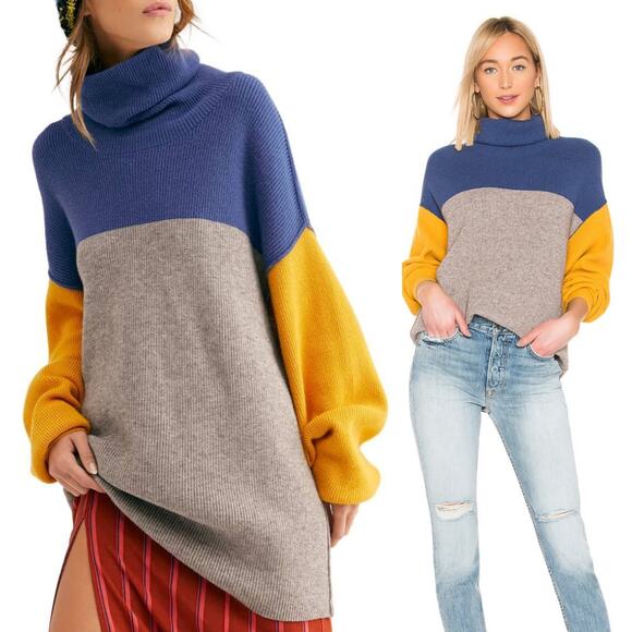 Free People Softly Structured Colorblock Oversized Y2K Sweater Slouchy Size Med - Picture 1 of 10